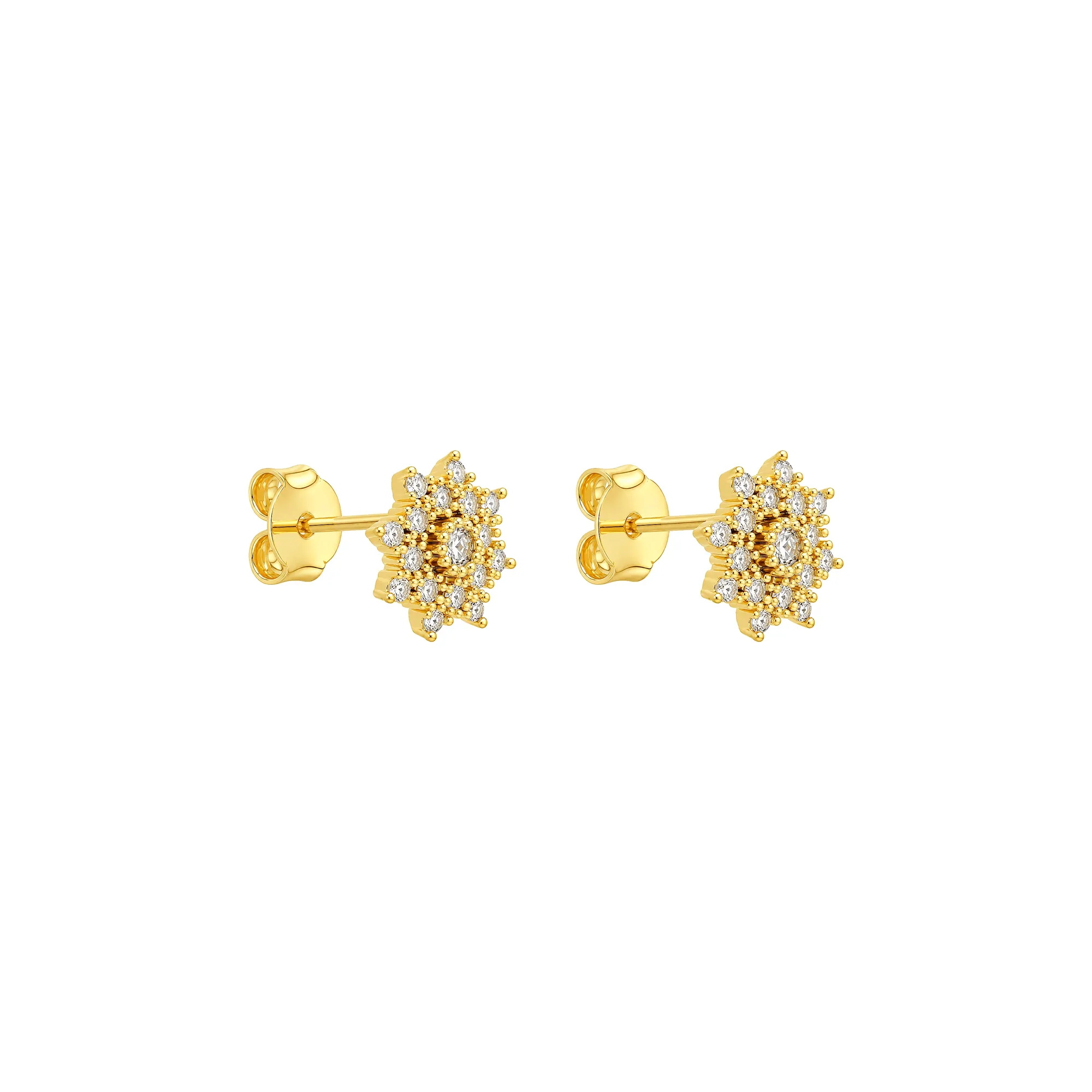 Brinco Dourado Flor Cravejado de ZircĂ´nia