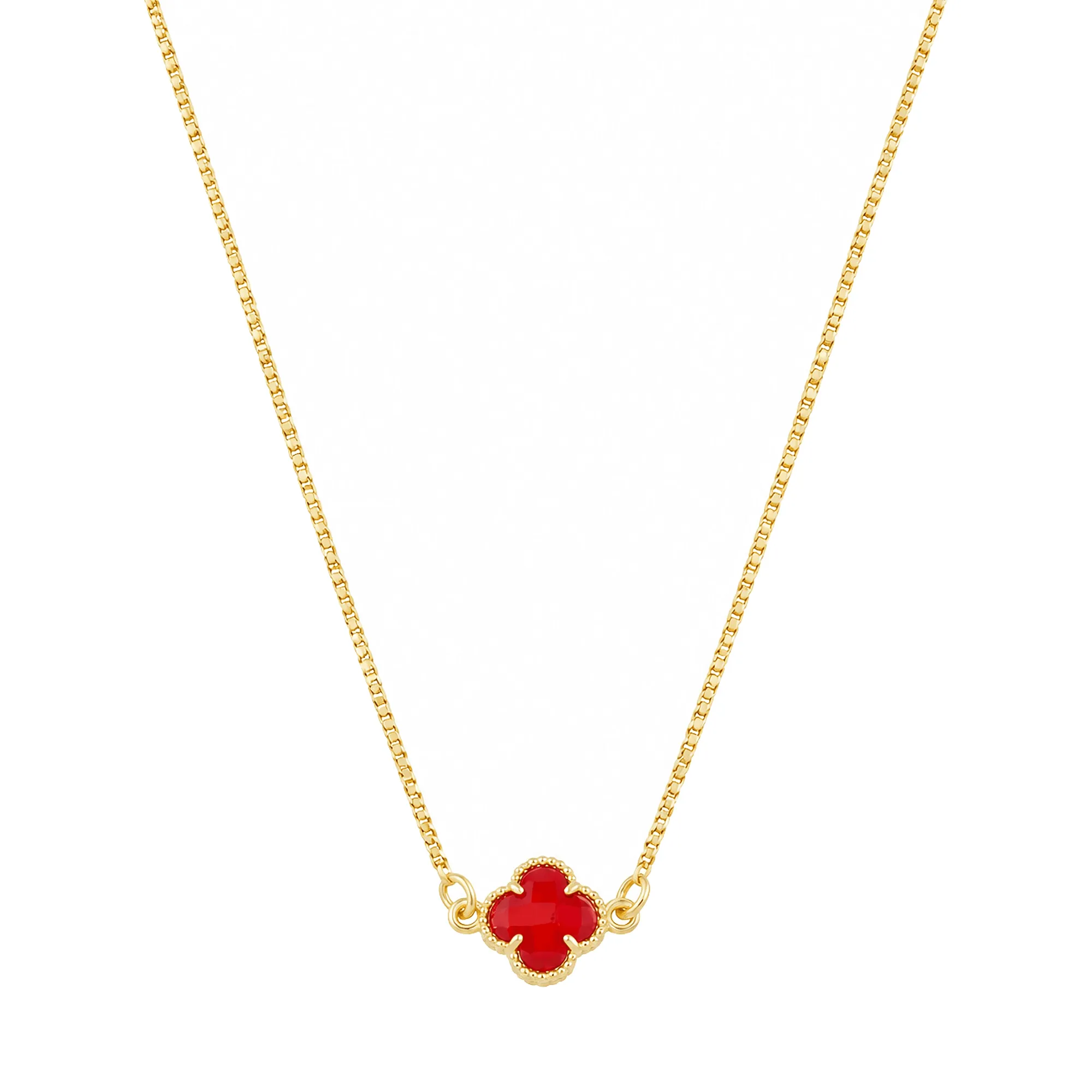 Colar Dourado Trevo em ZircĂ´nia Vermelha